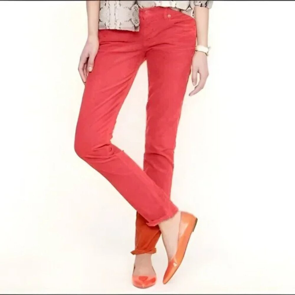 J Crew Shrimp Coral Pink Pencil Skinny Matchstick Pants Cords Corduroy 26 S 4 P